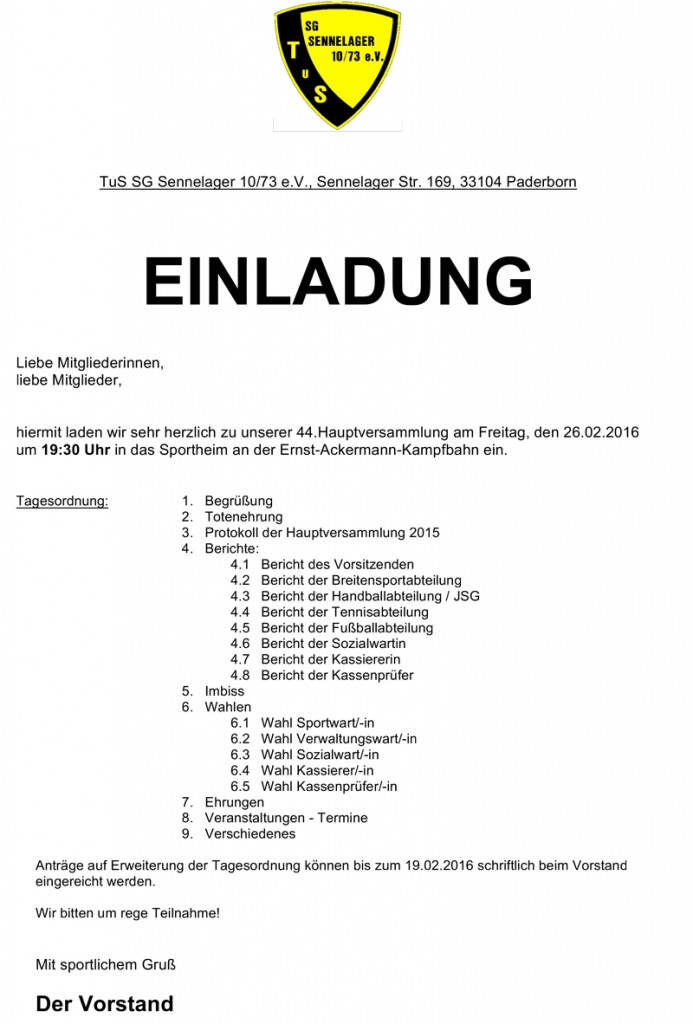 Einladung Gesamtverein